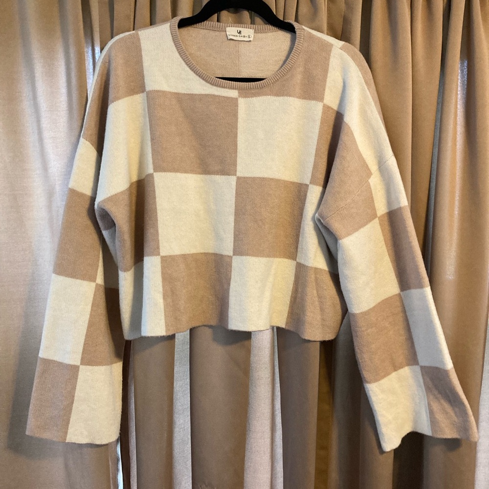 Tan and Cream Checkered Sweater